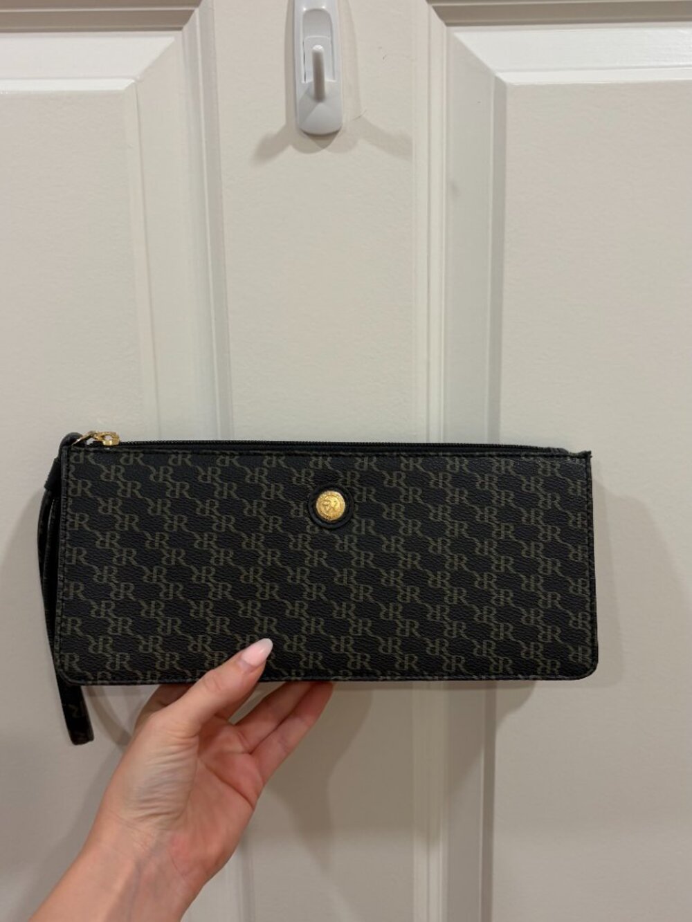 Rioni Signature Monogram Wristlet Wallet Brown & Black